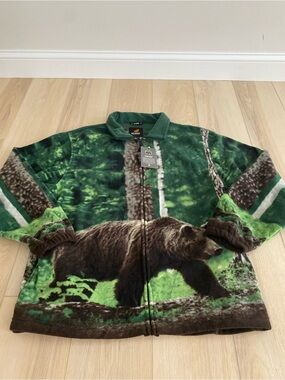 Wildkind Black Bear Full Zip Jacket AOP Soft Fleece Adult Size XL Nature NEW
